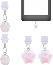 4-Pack USB C Dust Plug Charm, Cat Paw Type C Anti Dust Cover Cute Protective Cover for Charging Port Compatible with Kindle Released after 2021 Other Devices with Type-C Port, M, silicone, no gem