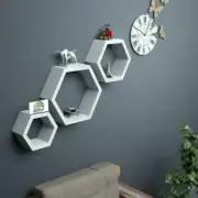 Set Of 3 Floating Hexagon Wall Shelf Hexagon Wall Shelf, White Home/Office Decor