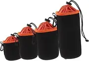 HOMSFOU 4pcs Camera Lens Bag SLR Camera Lenses Drawstring Lens Case Lens Protector Bags Outdoor Lens Pouch Lens Protector Pouch Lens Storage Pouch Camera Lens Case Orange