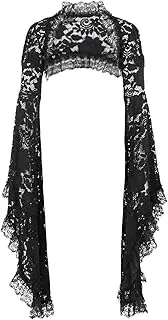 [L'VOW] Goth Fake Collar Long Sleeves Y2K Lace Crop Top Shrug Victorian See Through Mesh Blouse Cover Up for Women Girls