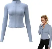 [NSKRKOW] Women's Gym Top, Sports Shirt, Long Sleeve Yoga Crop Top, Lightweight Fitness Top with Half Zip and Thumb Hole