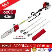 Petrol Chain Saw 62cc Pole Chainsaw Brushcutter Pruner Tree Cutter Extension Pol