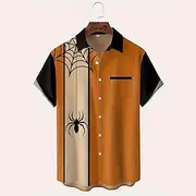 Men's Spider Color-blocking Shirt Summer Shirt Button Up Shirt Short Sleeve Fashion Casual Outdoor Vacation Dailywear Summer Spring Turndown 3D Print Collared