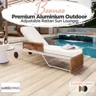 Aluminium Outdoor Rattan Sunbed Lounge w/ Adjustable Positions-Cream White/ Grey