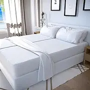 Real 400 Thread Count, FITs 28" Extra DEEP Pocket, 100% Egyptian Cotton Split Sheet Set for Adjustable Bed [Split Queen - 5 PC Size, White Color] Bedsheet Sets, Satin Weave