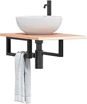 Basin Shelf Wall Mounted Steel and Solid Wood Oak,Bathroom Vanity Units-3302557