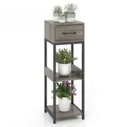 Giantex 3-Tier Plant Stand Corner Display Shelf w/Drawer Flower Pot Holder Organiser Home Office Side Table