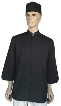 在飛比找Yahoo!奇摩拍賣優惠-A155黑色中山領單排扣七分袖廚師服  另有(A156長袖)