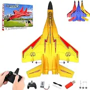 Wonstorex Rc Plane, Wonstorex RemoteC9ontrol Fighter Jet, 2.4gHZ Rc Remote Control Fighter Model Toy, 360° Remote Control Glider Airplanes with Lights (Yellow)