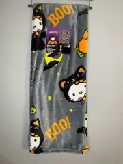 NEW Gray Hello Kitty Halloween Black Cat Plush Throw Blanket