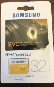 Samsung 32GB EVO Class 10 SDHC Card up to 48MB/s (MB-SP32D/AM) New