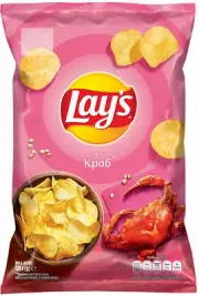 8 packages of Lays potato chips with a taste of crab 120 g. Crab flavored snacks