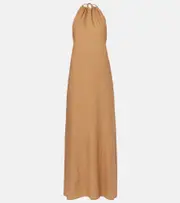 [Nili Lotan] Nili Lotan Lelia halterneck linen maxi dress AU 16 brown