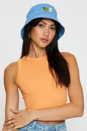 Blue Butterfly & Flower Bucket Hat - Size ONE, Women's Hats