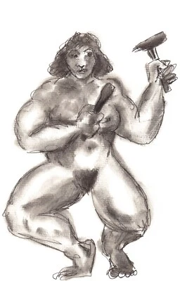 FEMALE SCULPTOR WITH HAMMER & CHISEL - 2011 original drawing by WHOs WHO listed!