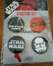 New Official Licensed Star Wars 4 Button Set Darth Vader Storm Trooper Dark Side