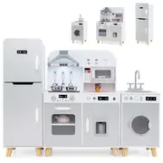 Babyjoy 3-in-1 Kids Kitchen Playset Chef Pretend Play Toy w/Lights & Sounds Modular Toddler Play Kitchen Grey