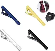 [Jormftte] 4 Pack Tie Clips for Men, Long Styles Classic Men's Tie Clips Set, Square Edges Tie Tack Pins, Perfect for Weddings, Business, and Daily Wear Silver Gold Black Blue, 2.36 x 0.24 in/6 x 0.6 cm, Copper,