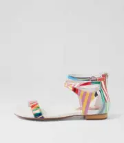 New Django & Juliette Please White Stripe Multi Patent Leather Sandals Womens...