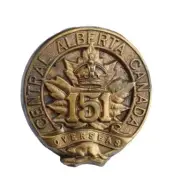 151st Canadian Battalion Central Alberta Regiment Cap Badge Brass Metal