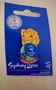 Sydney 2000 Olympic Games Countdown Pins/Badge - 39 Sleeps To Go (With Millie)