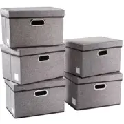 Collapsible Storage Containers with Lids [5-Pack] Linen Fabric Foldable Stora...