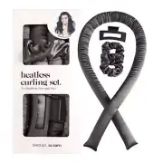 NNEDSZ 5PCS Gray Heatless Hair Curling Set with Scrunchie and Hair Clip - Silk C