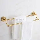 Polish Gold Double Towel Rail Washroom Rack Bar Shelf Wall Mounted Holder Hanger