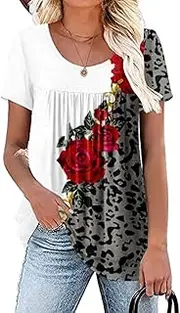[Rainoop] Womens Summer Plus Size Tops Blouses Short Sleeve Shirts Lace Pleated Tunic Tops M-4XL