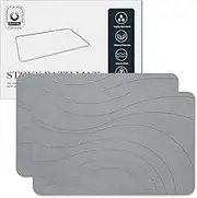 Stone Bath Mat Made of Diatomaceous Earth 60x39cm Non Slip Super Absorbent Bath Mats for Bathroom Quick Dry Diatomite Stone Shower Mat for Kitchen Bathtub, Easy to Clean, Light Gray 2 Pack