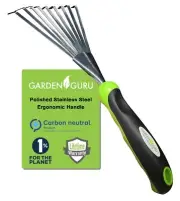 Stainless Steel Hand Rake with Ergonomic Handle for Gardening & Mulch
