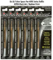 Six (6) Fisher Space Pen #SPR4 Black Ink / Medium Point Parker Style Refills