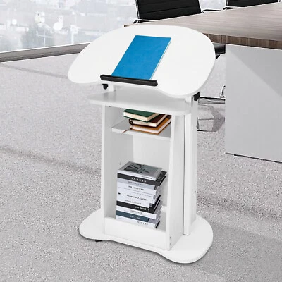 Mobile Standing Height Desk Portable Podium & Rolling Presentation Lectern Cart