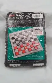 MINI TRAVEL CHECKER BOARD WEAVED RUG GAME VINTAGE USA MADE BASKETVILLE RECYCLED