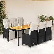 Patio Furniture Sets 7 Piece Garden Bistro Set with Cushions Black Poly Rattan