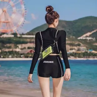 新款泳衣女學生防曬保守長袖高腰分體平角泡溫泉遮肚顯瘦韓版泳衣