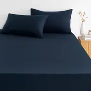 Wake In Cloud - King Single Fitted Sheet Set, 1000TC Ultra Soft Microfiber Kids Bedding, Extra Deep Fitted Sheet & 2 Pillowcases, 3 Pieces, Navy Blue, King Single Size
