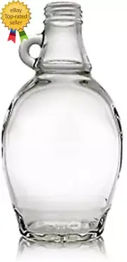 8 Ounce Glass Maple Syrup Bottles with Handle & Black Plastic Tamper Evident
