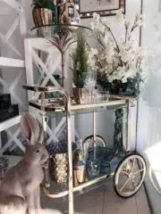 GOLD GLASS BAR CART Drinks Trolley Big Wheel Wine Storage (Silver Available)
