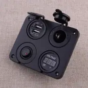 4 In 1 Car Cigarette Lighter Socket Dual USB Charger Voltmeter Switch Kit New