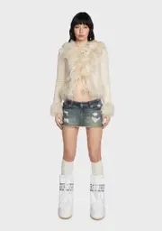 [Edikted] Cream Faux Fur Trim Coat