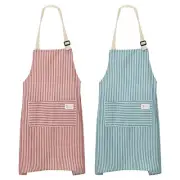 2Pack Kitchen Cooking Aprons Adjustable Chef Apron 2 Pockets Red/Blue Stripes