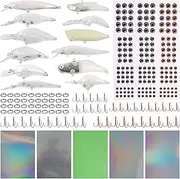 Unpainted Fishing Lures DIY Minnow Kit - 363 Blank Hard Crankbait Lures Set Fishing Pliers Scissors,Treble Hooks,Split Rings,Fishing Stickers,3D Eyes for Making Lures DIY Fishing Tackle Kit