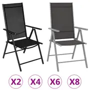 2/4/6x Folding Garden Chairs Textilene Seating Black/Black & Silver vidaXL