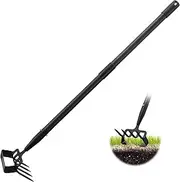 Weed Puller Gardening Tools, Hula Garden Hoe and 4 Tines Rake 2-in-1 Garden Tools for Weeding, Action Stirrup Hoe with 37"-62" Adjustable Long Handle for Lawn,Vegetable Garden Loose Soil and Weeding