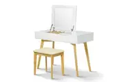 Dressing Table Chair Set Folding Mirror Dresser Makeup Desk Jewelry Cabinet