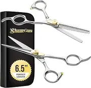 ShearGuru Professional Barber Kit/Salon Haircut Scissors Cutting Set - 6.5"-Straight Edge Razor Sharp Barber Scissors + Texturizing Thinning Shears Styling Hair for Women Men