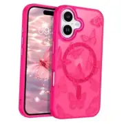 for iPhone 16 Plus Case,Cute Butterfly Pattern iPhone 16 Plus Hot Pink