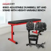 Powertrain 80KG Adjustable Dumbbell Set & Stand with Height-Variable Bench
