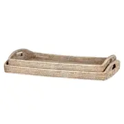 [Florabelle Living] Paume Rattan Rectangle Tray Set 2 White Wash